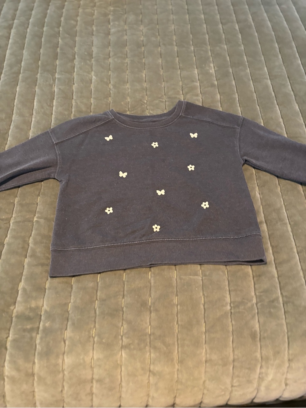 Gray Sweatshirt with Cream Flower & Butterfly Embroidery